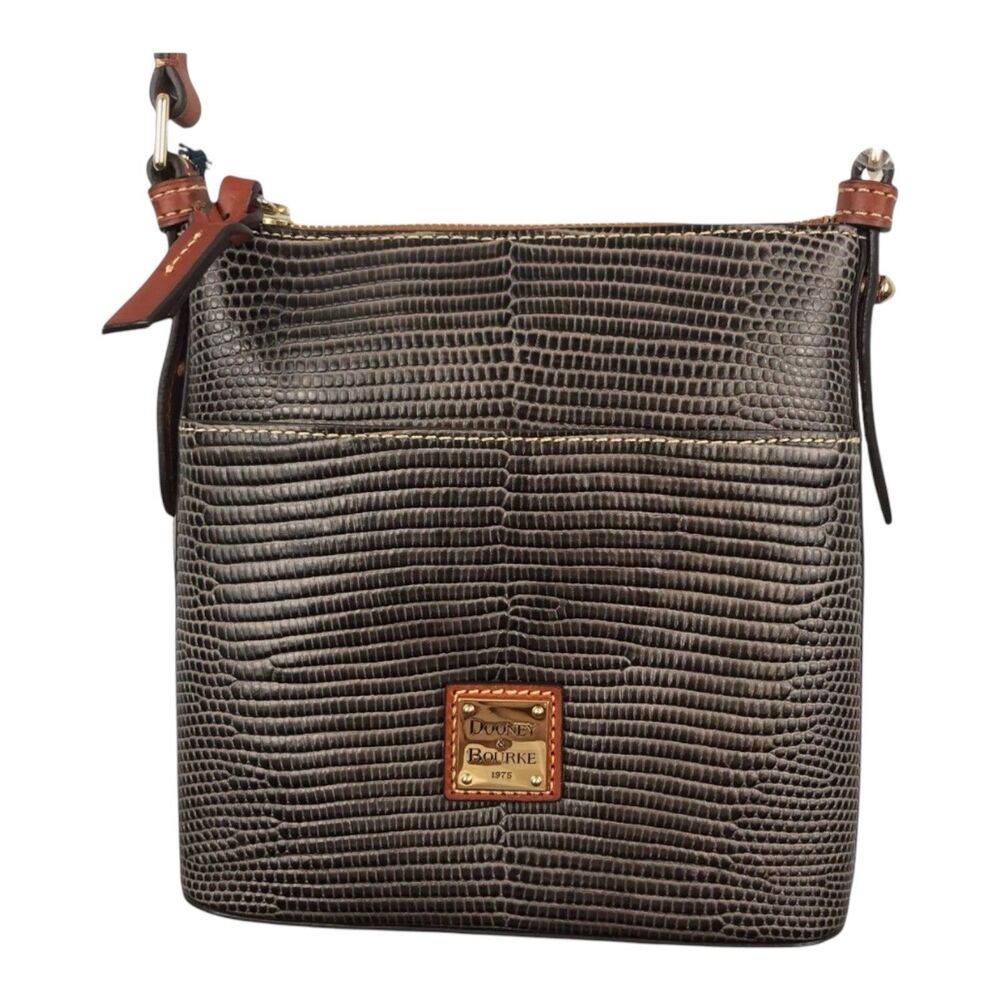 Dooney & Bourke Gray Lizard Embossed Leather Letter Carrier Crossbody Bag